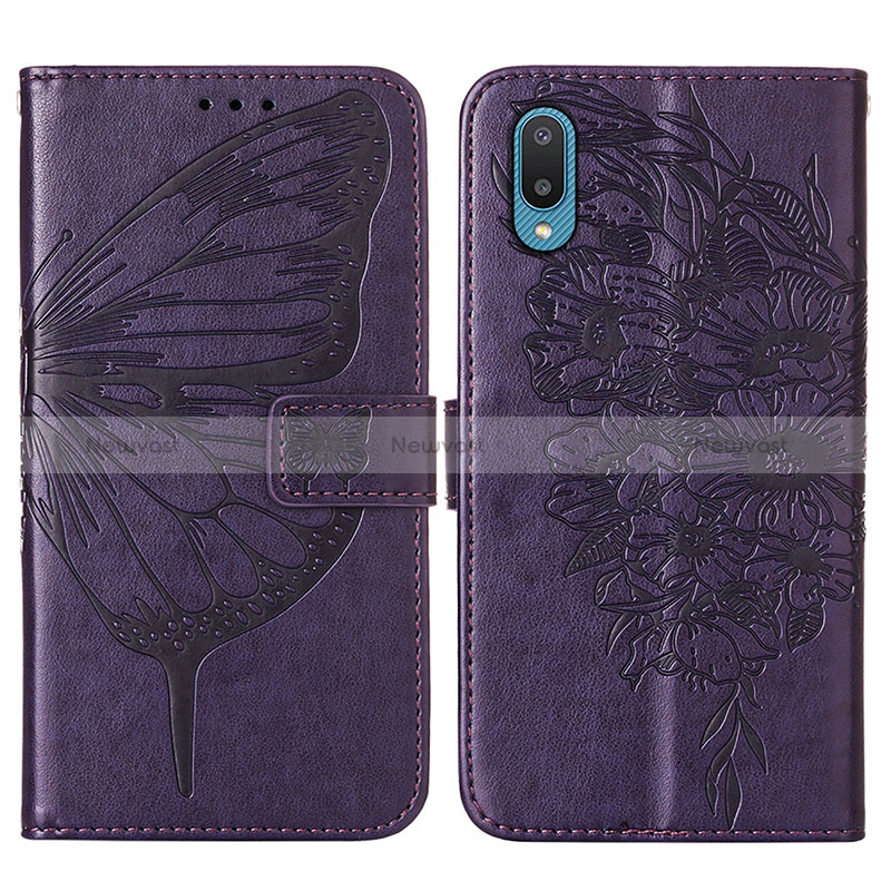 Leather Case Stands Butterfly Flip Cover Holder Y01B for Samsung Galaxy A02 Purple