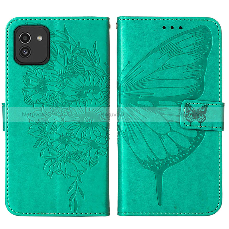 Leather Case Stands Butterfly Flip Cover Holder Y01B for Samsung Galaxy A03 Green