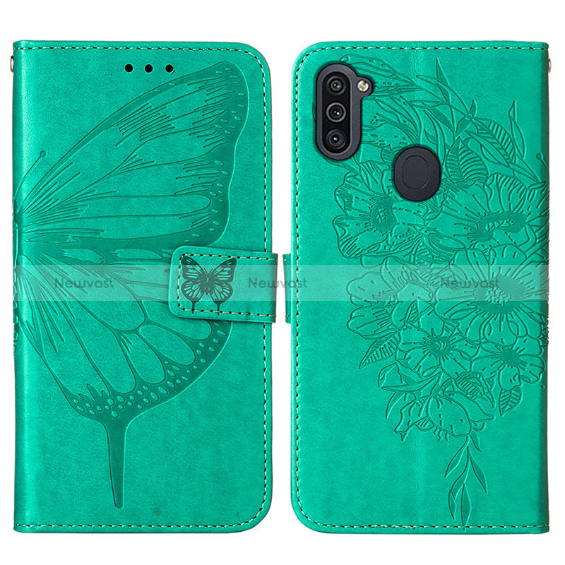 Leather Case Stands Butterfly Flip Cover Holder Y01B for Samsung Galaxy A11 Green