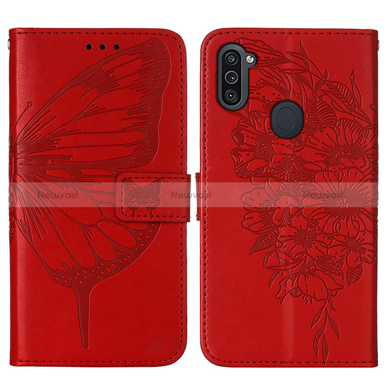 Leather Case Stands Butterfly Flip Cover Holder Y01B for Samsung Galaxy A11 Red