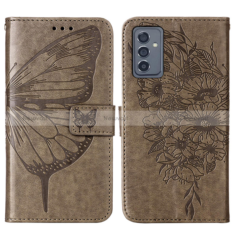 Leather Case Stands Butterfly Flip Cover Holder Y01B for Samsung Galaxy A15 4G Gray