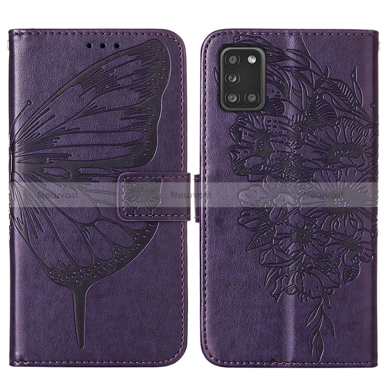 Leather Case Stands Butterfly Flip Cover Holder Y01B for Samsung Galaxy A21s Purple