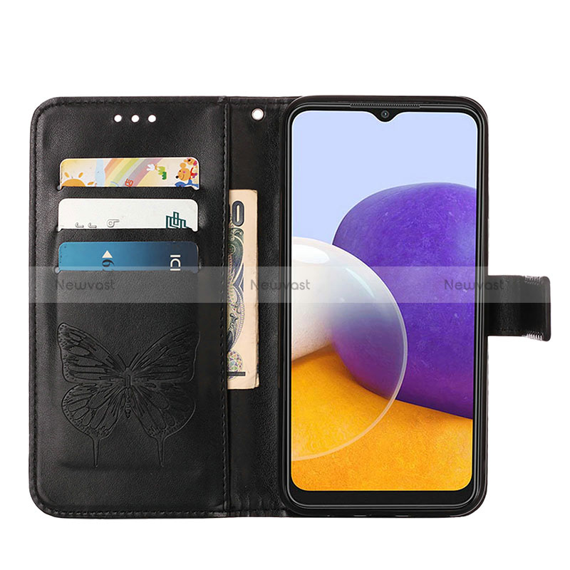 Leather Case Stands Butterfly Flip Cover Holder Y01B for Samsung Galaxy A22 5G