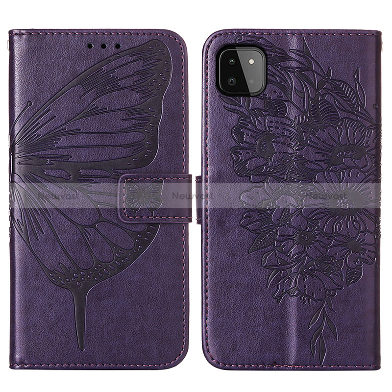 Leather Case Stands Butterfly Flip Cover Holder Y01B for Samsung Galaxy A22 5G Purple