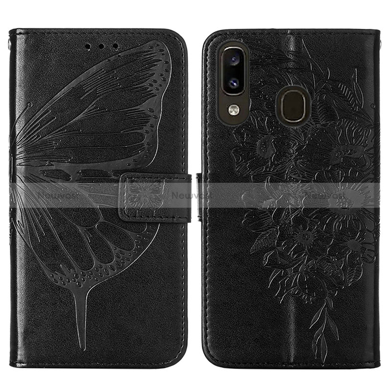 Leather Case Stands Butterfly Flip Cover Holder Y01B for Samsung Galaxy A30 Black