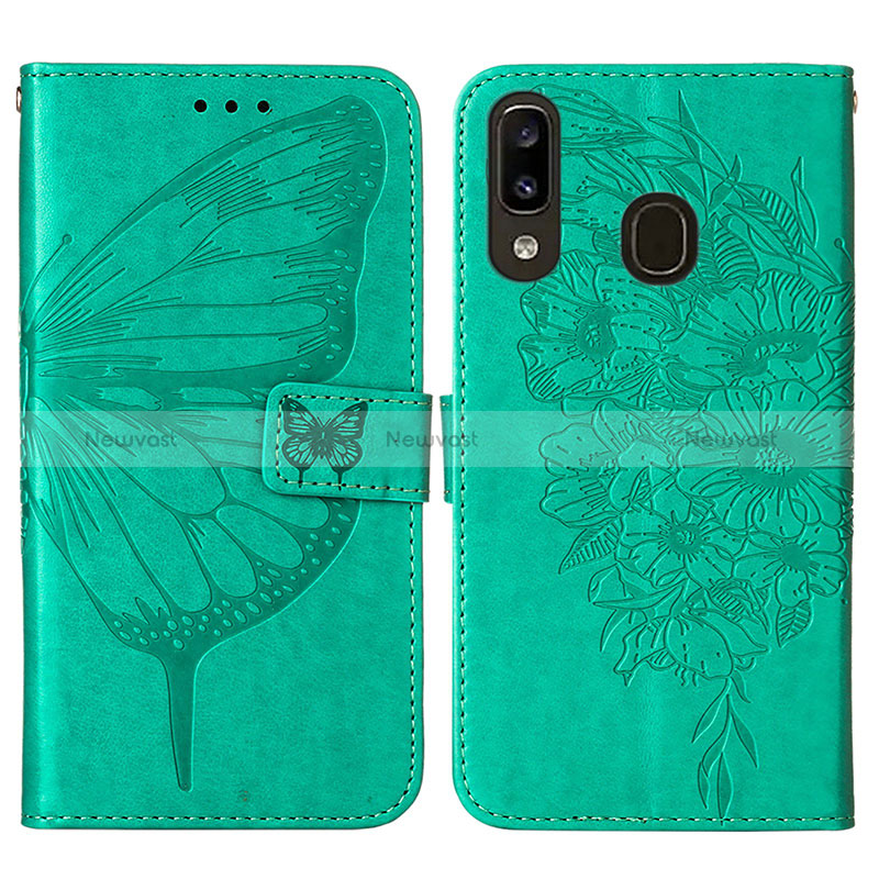 Leather Case Stands Butterfly Flip Cover Holder Y01B for Samsung Galaxy A30 Green