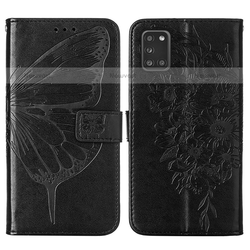 Leather Case Stands Butterfly Flip Cover Holder Y01B for Samsung Galaxy A31 Black