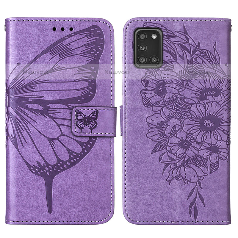 Leather Case Stands Butterfly Flip Cover Holder Y01B for Samsung Galaxy A31 Clove Purple