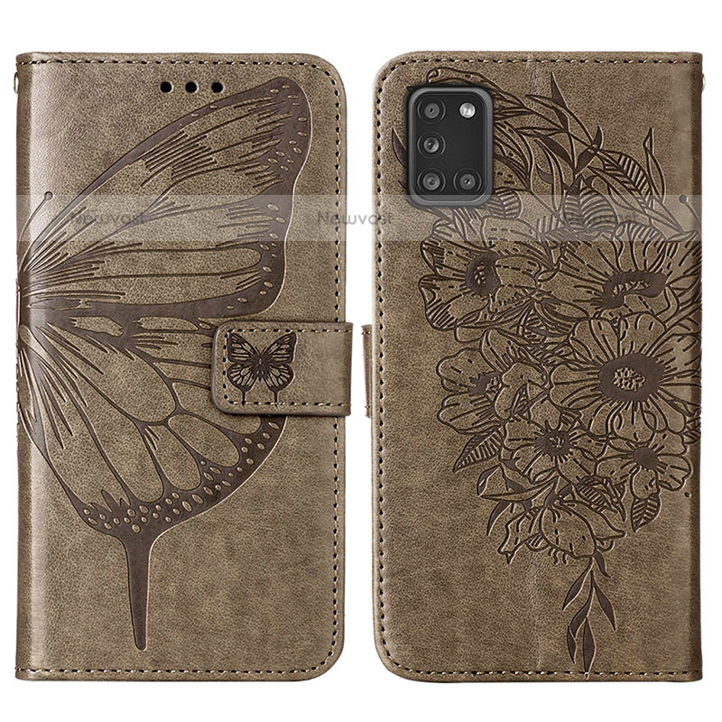 Leather Case Stands Butterfly Flip Cover Holder Y01B for Samsung Galaxy A31 Gray