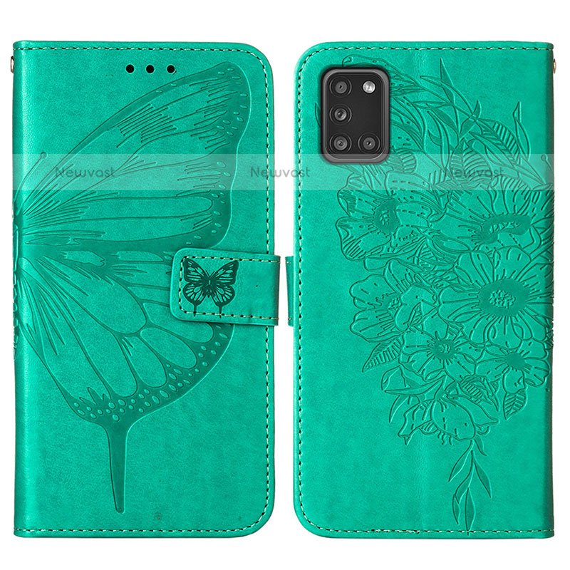 Leather Case Stands Butterfly Flip Cover Holder Y01B for Samsung Galaxy A31 Green