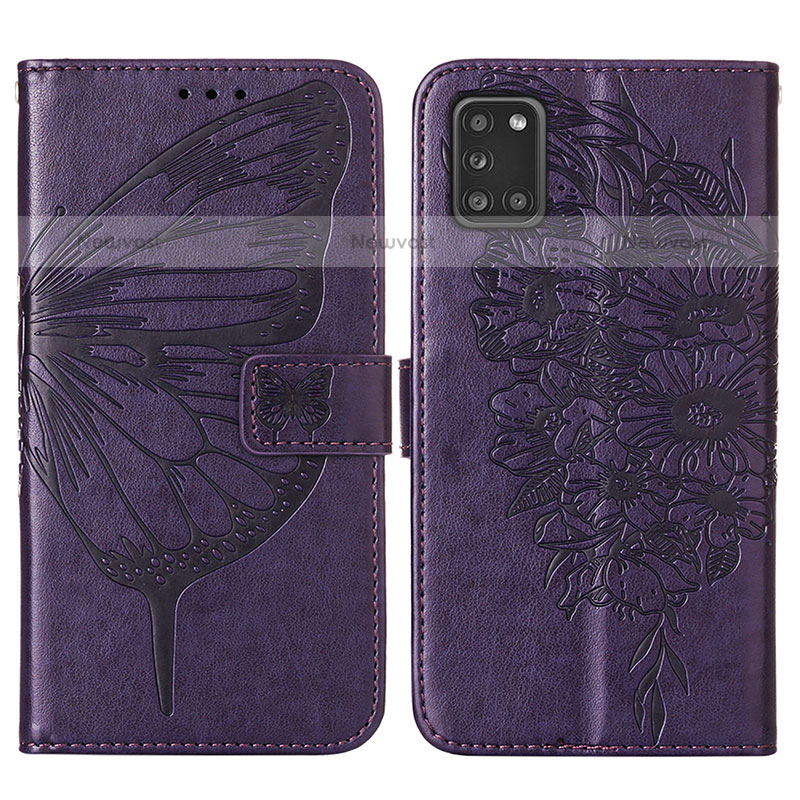 Leather Case Stands Butterfly Flip Cover Holder Y01B for Samsung Galaxy A31 Purple