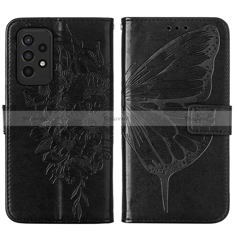 Leather Case Stands Butterfly Flip Cover Holder Y01B for Samsung Galaxy A33 5G Black