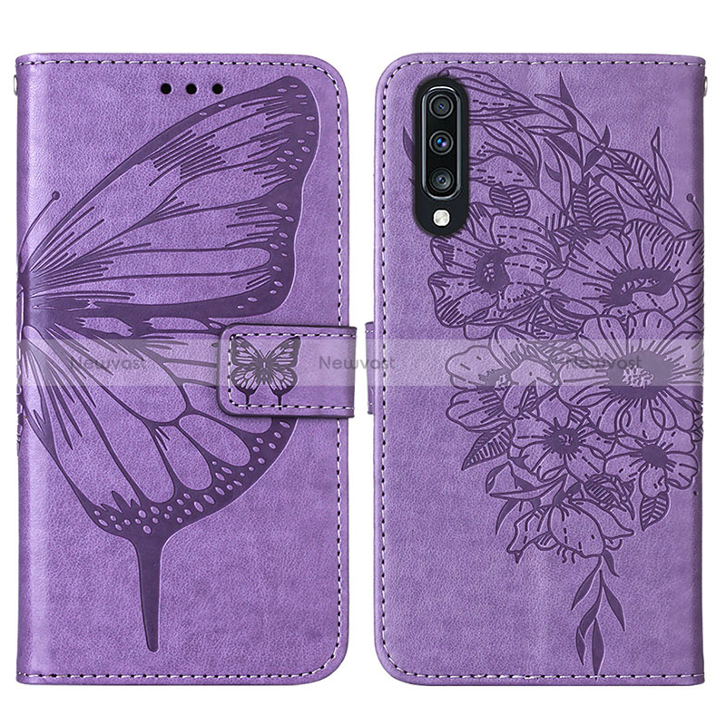 Leather Case Stands Butterfly Flip Cover Holder Y01B for Samsung Galaxy A50 Clove Purple