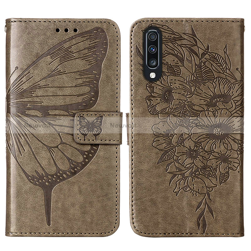 Leather Case Stands Butterfly Flip Cover Holder Y01B for Samsung Galaxy A50 Gray