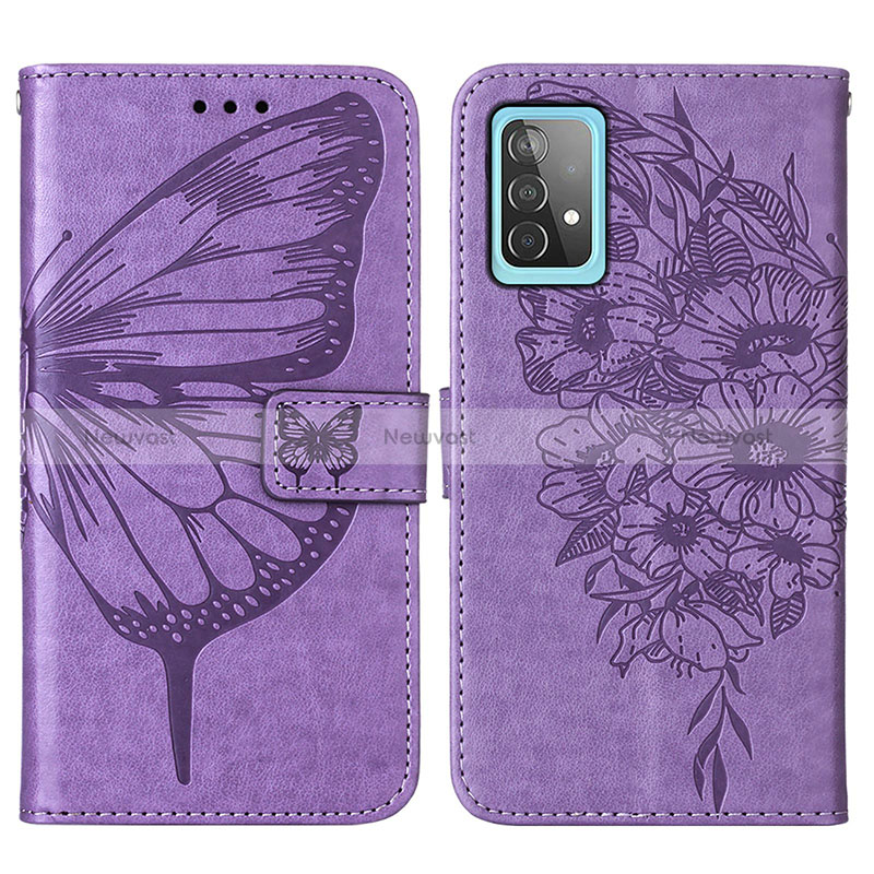 Leather Case Stands Butterfly Flip Cover Holder Y01B for Samsung Galaxy A52 4G Clove Purple