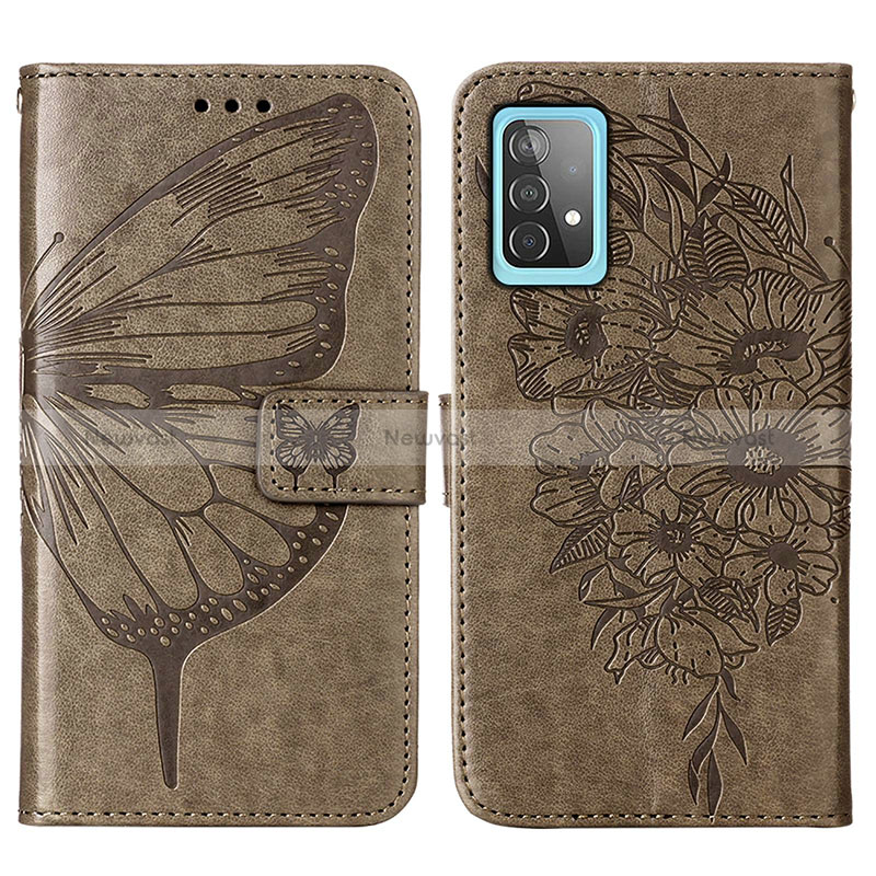 Leather Case Stands Butterfly Flip Cover Holder Y01B for Samsung Galaxy A52 4G Gray