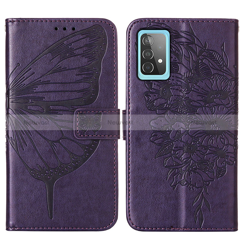 Leather Case Stands Butterfly Flip Cover Holder Y01B for Samsung Galaxy A52 4G Purple