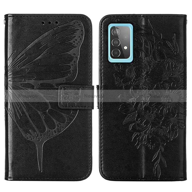 Leather Case Stands Butterfly Flip Cover Holder Y01B for Samsung Galaxy A52s 5G Black