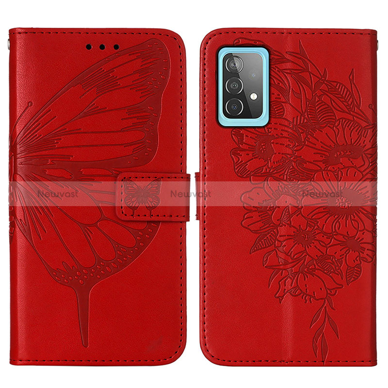 Leather Case Stands Butterfly Flip Cover Holder Y01B for Samsung Galaxy A52s 5G Red