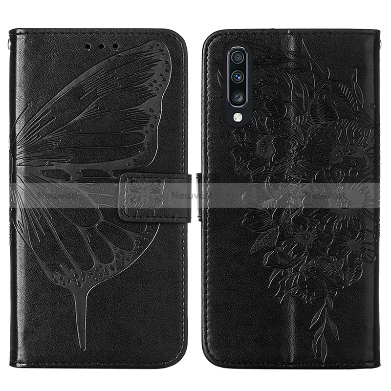 Leather Case Stands Butterfly Flip Cover Holder Y01B for Samsung Galaxy A70 Black