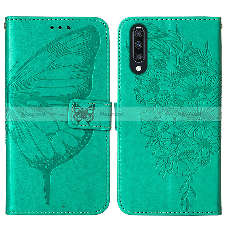 Leather Case Stands Butterfly Flip Cover Holder Y01B for Samsung Galaxy A70 Green