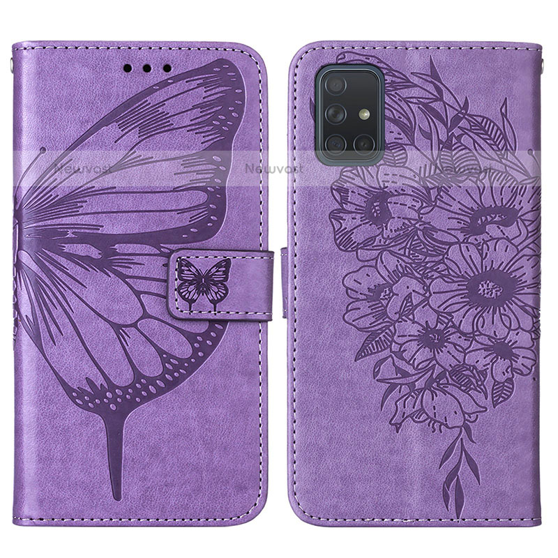 Leather Case Stands Butterfly Flip Cover Holder Y01B for Samsung Galaxy A71 4G A715 Clove Purple