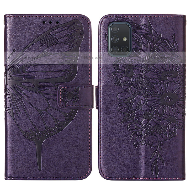 Leather Case Stands Butterfly Flip Cover Holder Y01B for Samsung Galaxy A71 4G A715 Purple