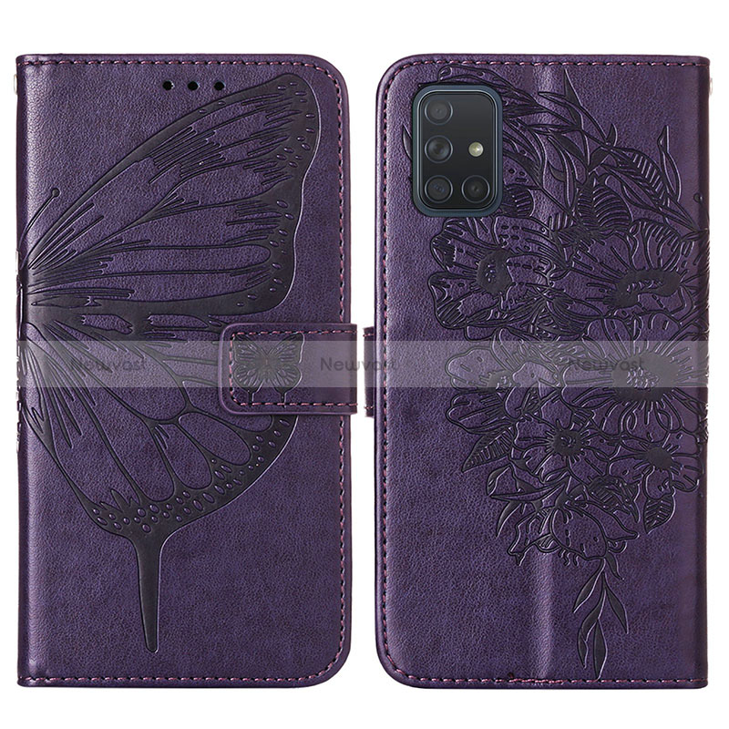 Leather Case Stands Butterfly Flip Cover Holder Y01B for Samsung Galaxy A71 5G Purple