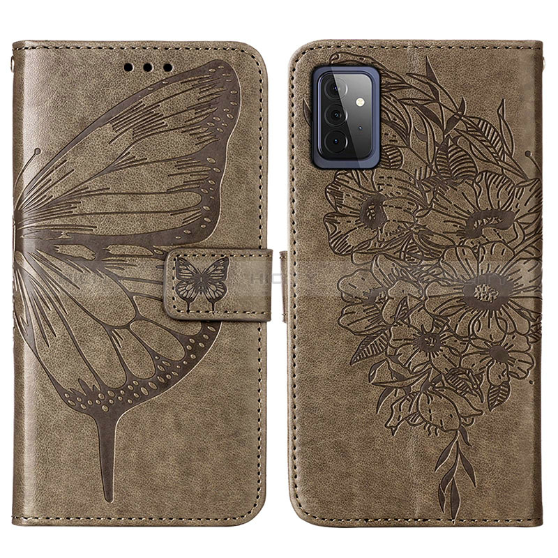Leather Case Stands Butterfly Flip Cover Holder Y01B for Samsung Galaxy A72 4G Gray