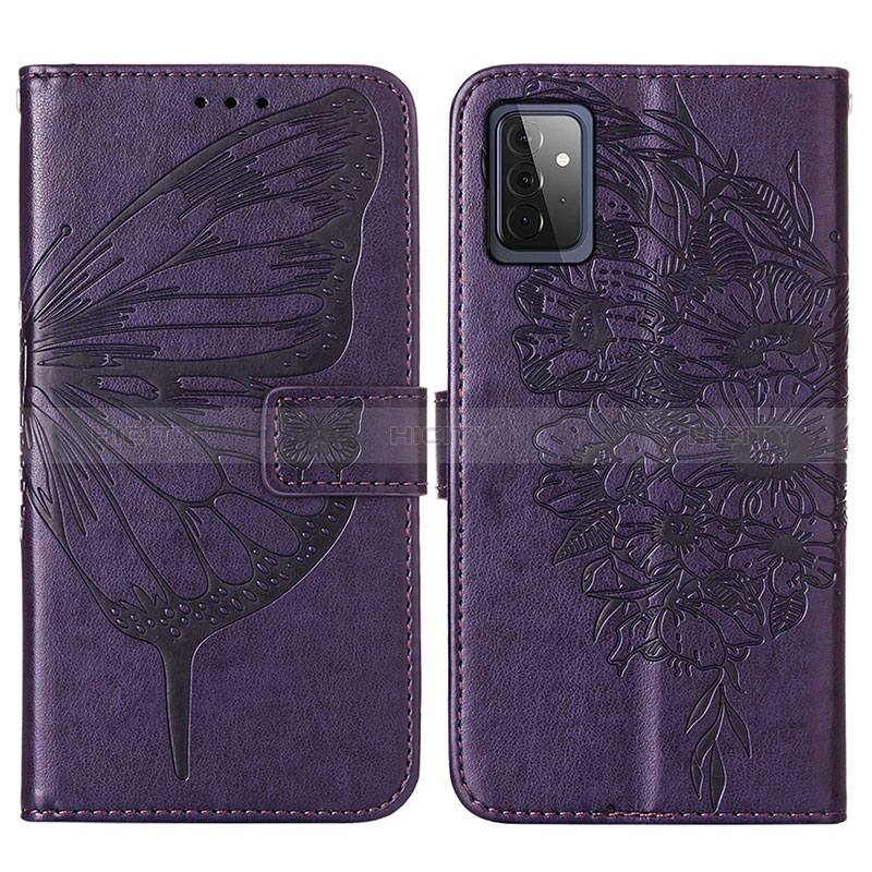 Leather Case Stands Butterfly Flip Cover Holder Y01B for Samsung Galaxy A72 5G Purple