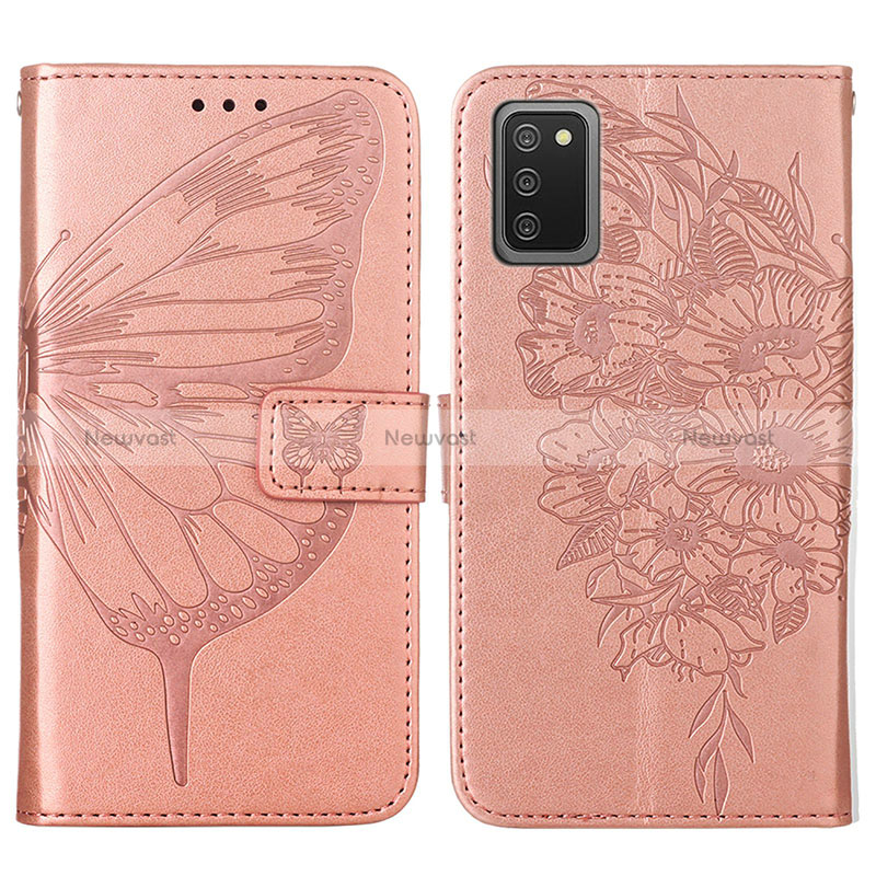 Leather Case Stands Butterfly Flip Cover Holder Y01B for Samsung Galaxy F02S SM-E025F Rose Gold