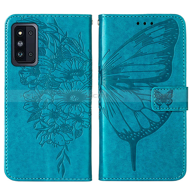 Leather Case Stands Butterfly Flip Cover Holder Y01B for Samsung Galaxy F52 5G Blue