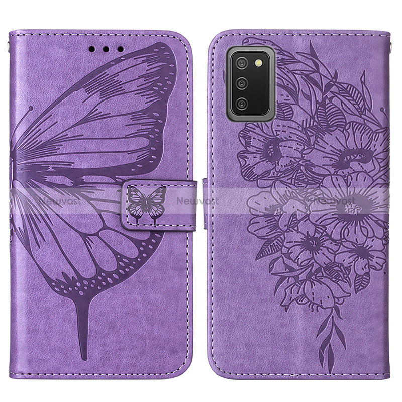 Leather Case Stands Butterfly Flip Cover Holder Y01B for Samsung Galaxy M02s Clove Purple