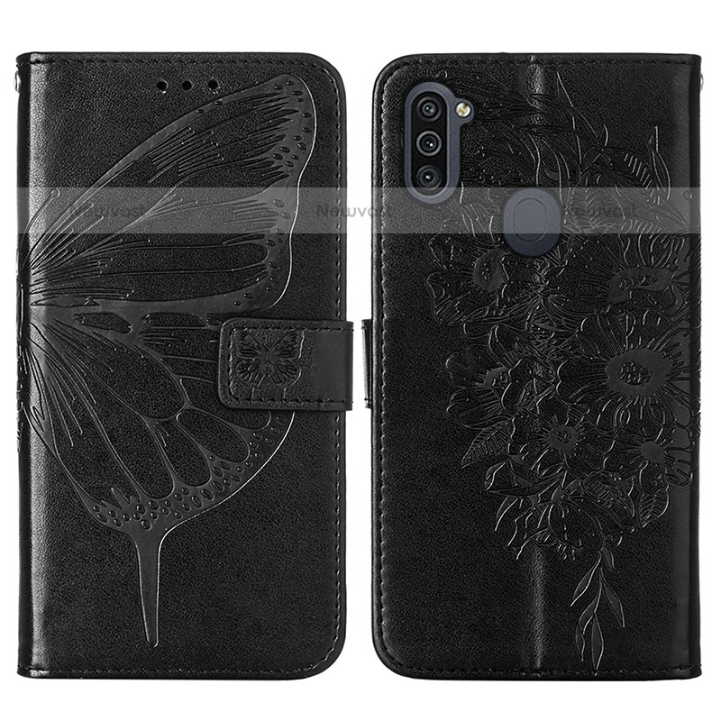 Leather Case Stands Butterfly Flip Cover Holder Y01B for Samsung Galaxy M11 Black