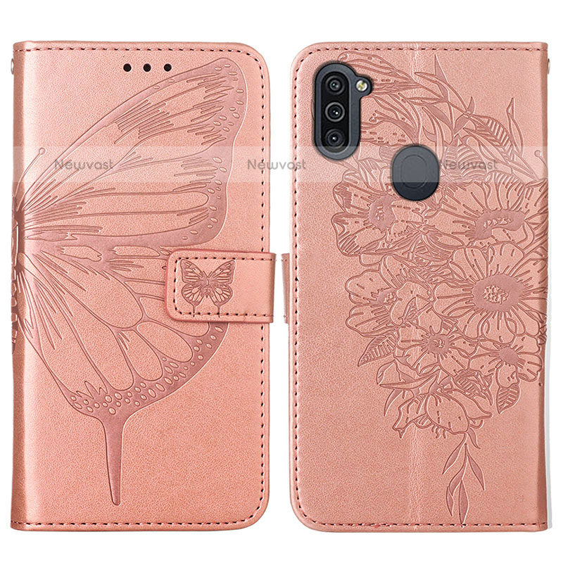 Leather Case Stands Butterfly Flip Cover Holder Y01B for Samsung Galaxy M11 Rose Gold