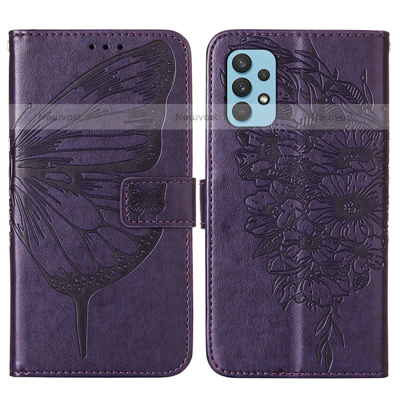 Leather Case Stands Butterfly Flip Cover Holder Y01B for Samsung Galaxy M32 5G