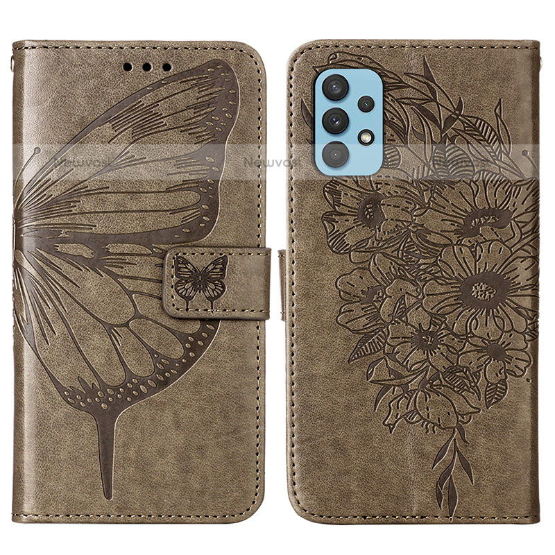 Leather Case Stands Butterfly Flip Cover Holder Y01B for Samsung Galaxy M32 5G Gray