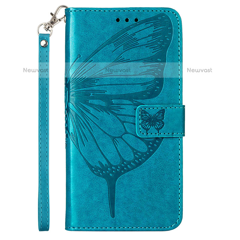 Leather Case Stands Butterfly Flip Cover Holder Y01B for Samsung Galaxy M53 5G Blue