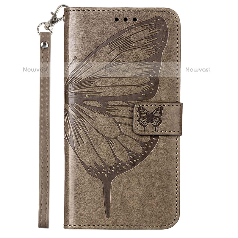 Leather Case Stands Butterfly Flip Cover Holder Y01B for Samsung Galaxy M53 5G Gray