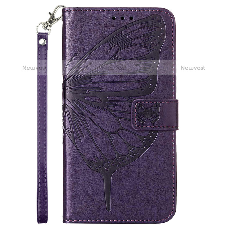 Leather Case Stands Butterfly Flip Cover Holder Y01B for Samsung Galaxy M53 5G Purple