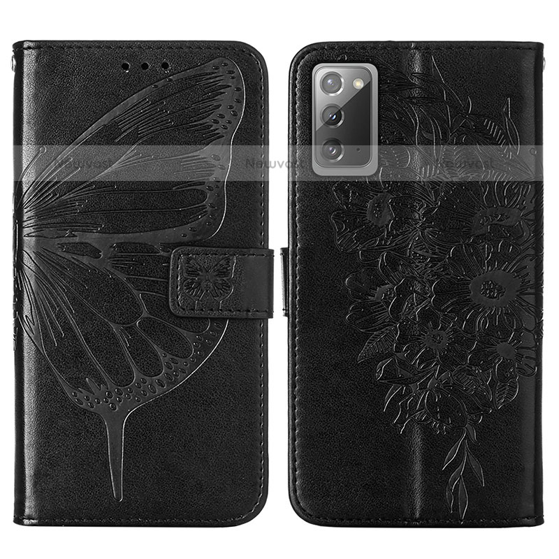 Leather Case Stands Butterfly Flip Cover Holder Y01B for Samsung Galaxy Note 20 5G Black