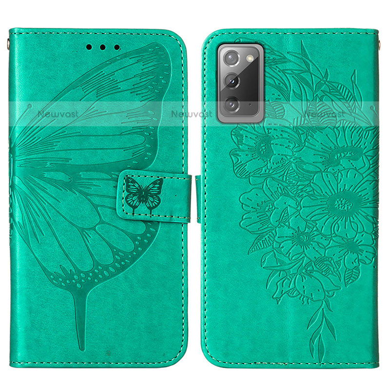 Leather Case Stands Butterfly Flip Cover Holder Y01B for Samsung Galaxy Note 20 5G Green