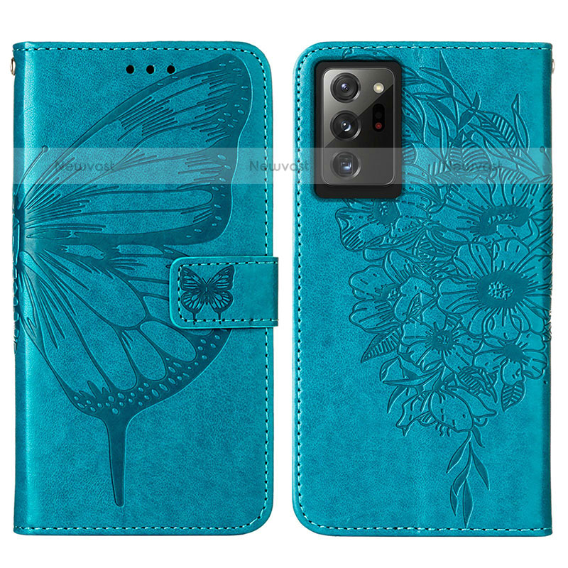 Leather Case Stands Butterfly Flip Cover Holder Y01B for Samsung Galaxy Note 20 Ultra 5G Blue