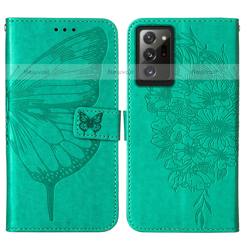 Leather Case Stands Butterfly Flip Cover Holder Y01B for Samsung Galaxy Note 20 Ultra 5G Green