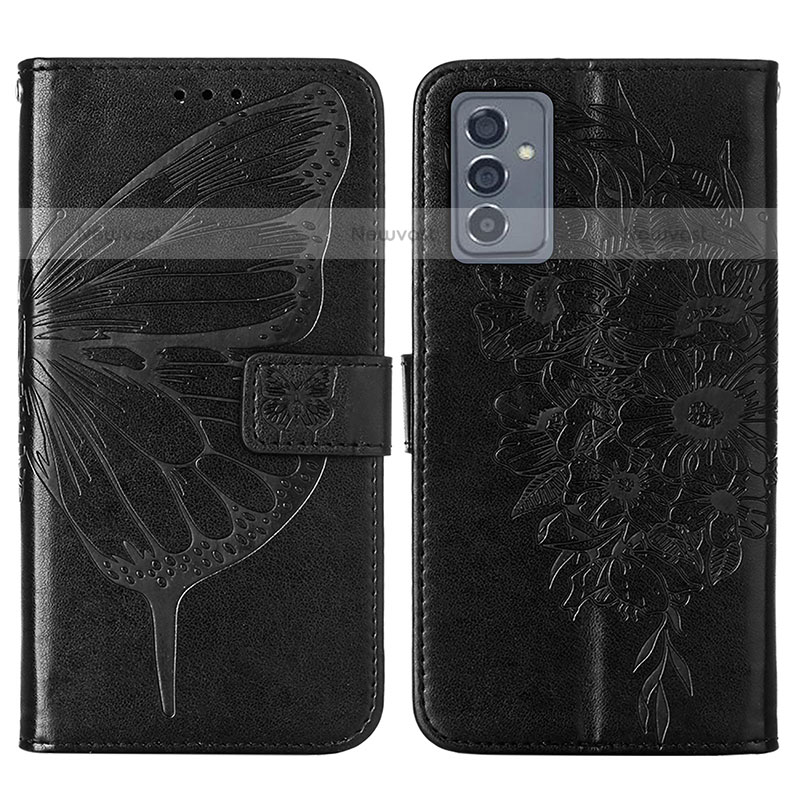 Leather Case Stands Butterfly Flip Cover Holder Y01B for Samsung Galaxy Quantum2 5G Black