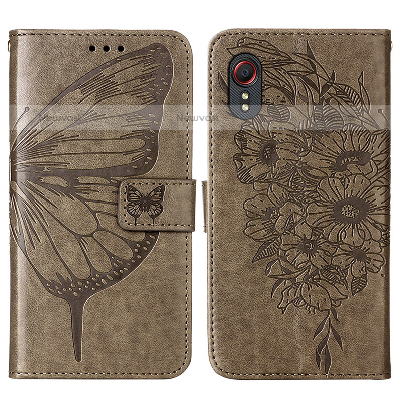 Leather Case Stands Butterfly Flip Cover Holder Y01B for Samsung Galaxy XCover 5 SM-G525F Gray