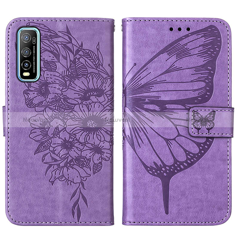 Leather Case Stands Butterfly Flip Cover Holder Y01B for Vivo iQOO U1 Clove Purple