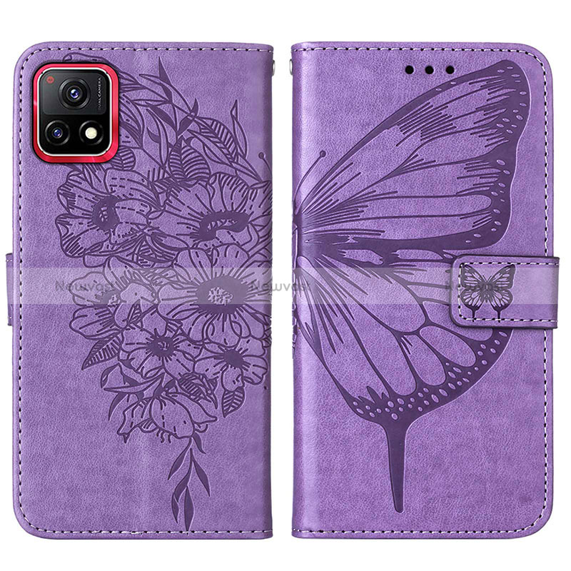 Leather Case Stands Butterfly Flip Cover Holder Y01B for Vivo iQOO U3 5G Clove Purple