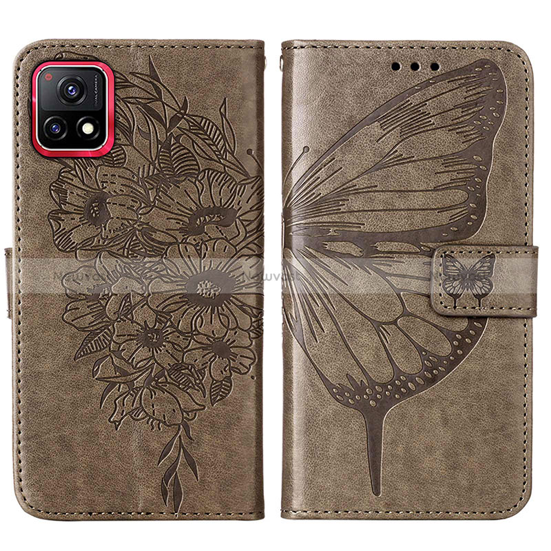 Leather Case Stands Butterfly Flip Cover Holder Y01B for Vivo iQOO U3 5G Gray