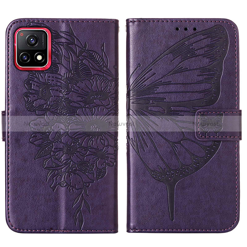 Leather Case Stands Butterfly Flip Cover Holder Y01B for Vivo iQOO U3 5G Purple